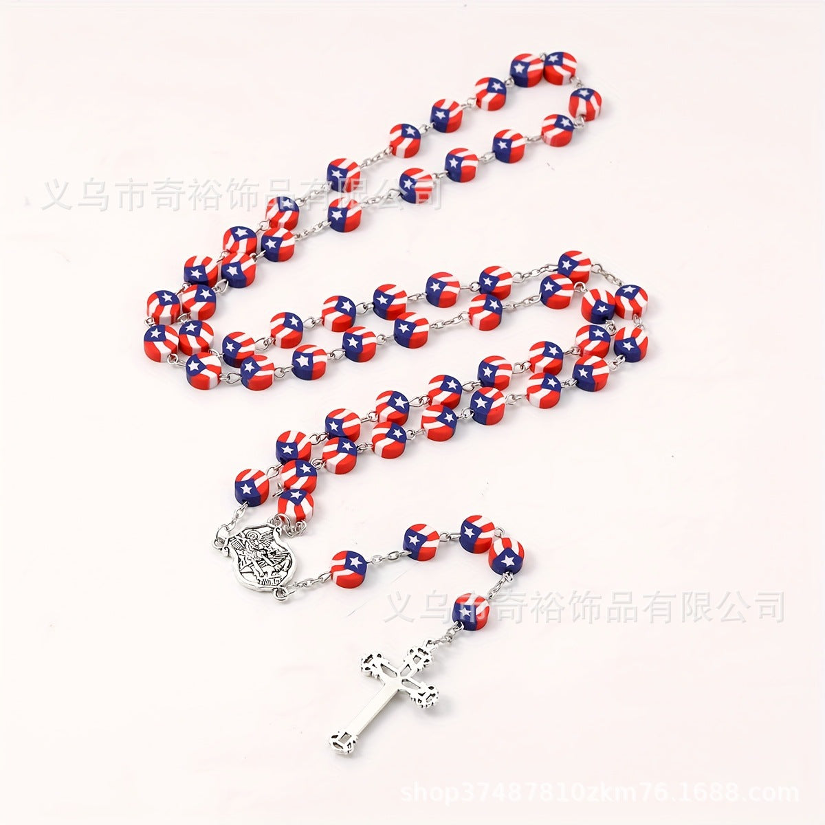 Wholesale 59pcs polymer clay flat beads cross rosary necklace